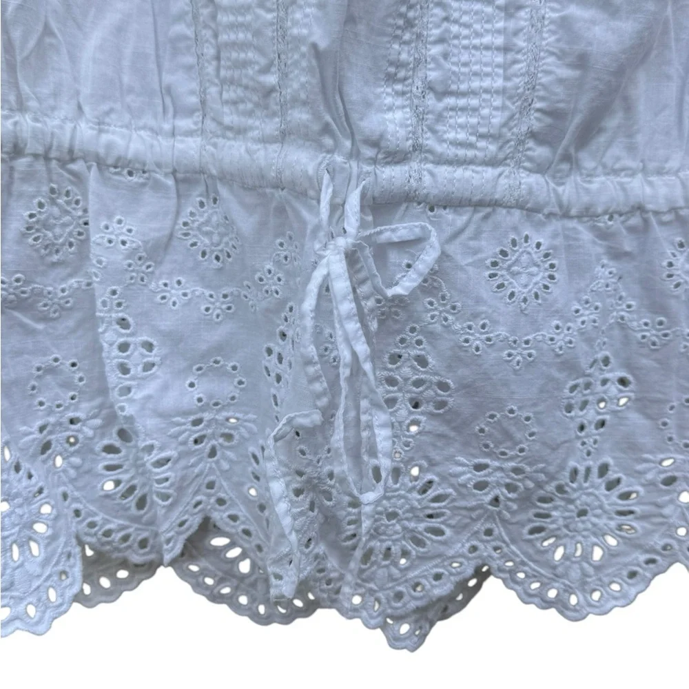 Ralph Lauren White Lace Trim Peasant Blouse Petite Medium - Picture 3 of 7